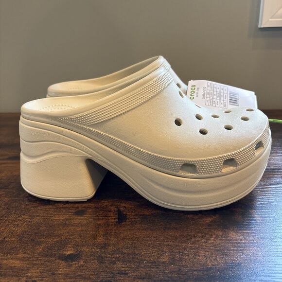 NWT Crocs Siren Clog Platform High Heels Bone/White Slip On Womens Size 12 - Picture 1 of 5